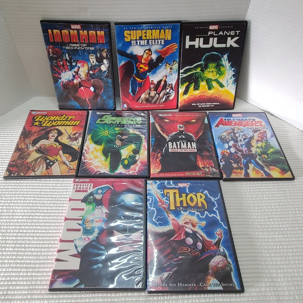 9 Superhero Animated Cartoon DVD 2006 Movies Hulk Wonder Woman Superman Batman